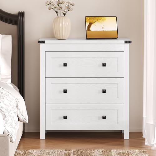Image of BORNOON 3-Drawer Dresser, Small Wooden Chest of Drawers with Metal Knobs, Water-Resistant Top, Storage Organizer with Anti-Tip Kit for Bedroom, Nursery, Living Room