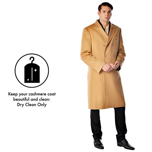 Cashmere Boutique: Men's Double Breasted Coat Overcoat Topcoat In 100% Pure Cashmere (Color: Camel Brown, Size: 42) #TOP5