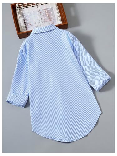 SHENHE Girl's Button Down Long Sleeve Striped Tunic Shirt Casual Going Out Top Blouse2