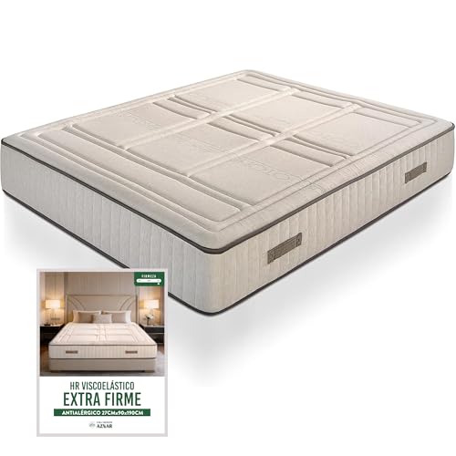 Aznar Colchón HR Viscoelástico Extra Firme Altura 27 Cm Transpirable Tejido Stretch Acolchado Ergonómico Antialérgico Antibacterias Adaptación Corporal Independencia De Lechos Algodón (90x190cm)