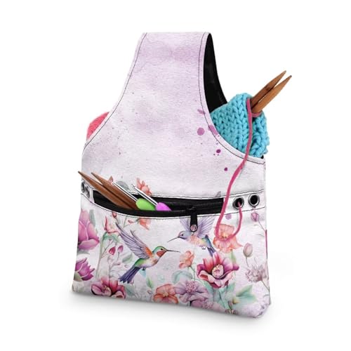 Image of Hummingbird Yarn Bags for Crochrting Organzing Knitting Bag Yarn Storage Shelves Floral Crochet Tote Bag,Small