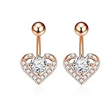 Anillos de ombligo de acero inoxidable 14G, 2 anillos de vientre para mujer, diseño de corazón sexy con circonita cúbica, Cubic Zirconia