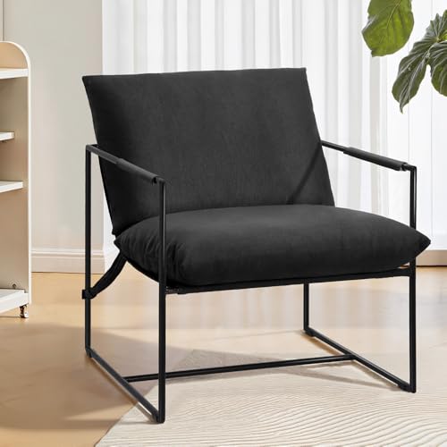 Artiss Armchair Accent Lounge Chair with Sturdy Metal Frame, Adjustable Split Zipper Cushion Removable Armrest Cover Sofa Chair Living Room Bedroom,Black