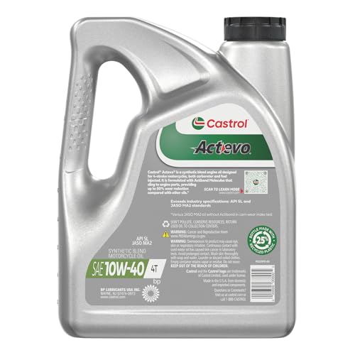 Image of Castrol Actevo 10W-40 4T Synthetic Blend Motorcycle Oil, 1 Gallon, 3 Pack