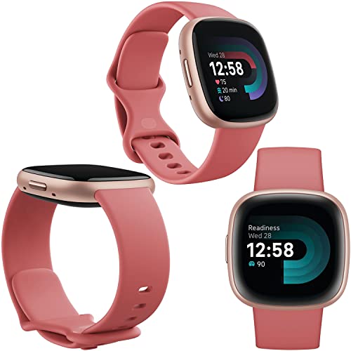 Fitbit Versa 4 Health and Fitness Smart Watch (Pink/Rose) with Built-in GPS, 6 Day Battery Life, S & L Bands, Bundle with 3.3foot Charge Cable, Wall Adapter, Screen Protectors & PremGear Cloth