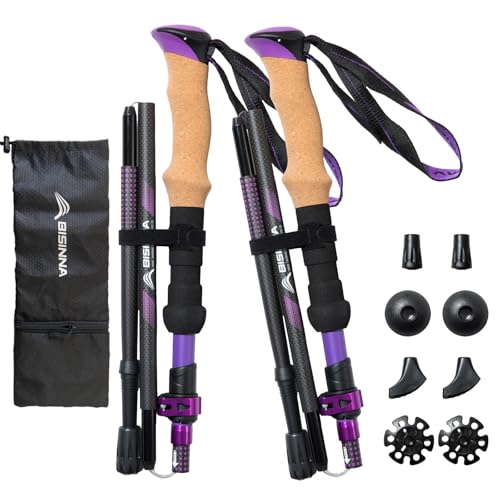 BISINNA Carbon Fiber Trekking Poles Collapsible Hiking Poles Lightweight Walking Sticks with Cork...