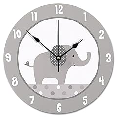Arog Geld Gray and White Elephant Wall Clock Nursery Wood Clock 10 Inch Silent Non Ticking Wooden photo Arog Geld Gray and White Elephant Wall Clock Nursery Wood Clock 10 Inch Silent Non Ticking Wooden