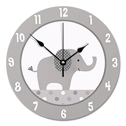 ArogGeld Gray and White Elephant Wall Clock Nursery Wood Clock 10 Inch Silent Non-Ticking Wooden Wall Clocks Battery Operated Living Room Bedroom Kitchen Farmhouse Decor Christmas Birthday Gift