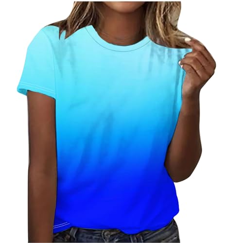 Womens Top Women's T Shirts Blouses Crew Neck Thin Short Sleeve Breathable Gradient Printing Activewear Clothes Loose Fit Thin Tees Tunic Casual