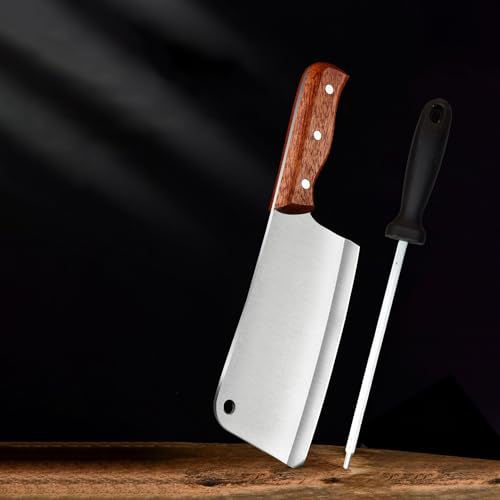 Image of Machado Forging Serbian Chef Knife Set - 12 inch Full Tang High Carbon Clad Steel Butcher Cleaver with Knife Sharpener - Perfect for Vegetables, Fish, Meat - Ideal for Kitchen, Hotel, Restaurant
