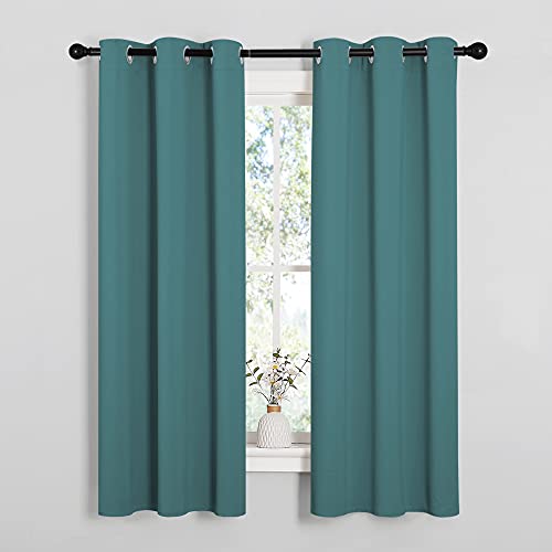 Image of NICETOWN Kitchen Curtain Panels Blackout Draperies, Thermal Insulated Solid Grommet Blackout Curtains /Drapes (Sea Teal, One Pair, 34 by 63-Inch)