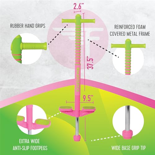 Image of Flybar Maverick 2.0 Foam Pogo Stick for Kids Ages 5 and Up, 40 to 80 Pounds, Outdoor Toys, Boys Girls, Rubber Grip, by The Original Company (Pink /Green) (F-FBPS-MAV7040)