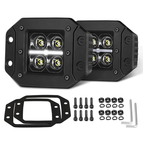 Image of Flush Mount LED Pods with White DRL Spot CREE LED Bumper Light Offroad Driving Fog Lights Flush Backup Reverse LED Lights for Trucks Pickup SUV UTV ATV Ram Chevy