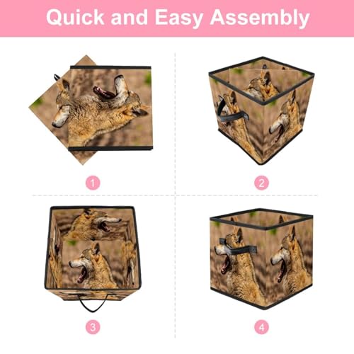 Cube de rangement pliable tissu avec poignées loup - 6
