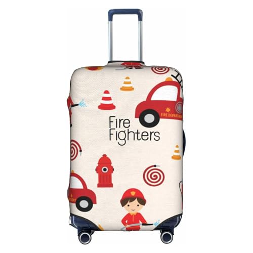 Little Boys And Girls In Firefighters Printed Luggage Cover Elastic, Washable, Universal Fit 18-32 Inch Travel Suitcase Cover Easy To Identify