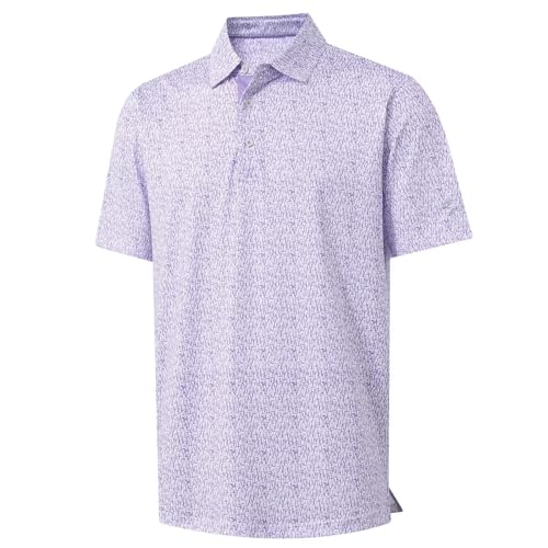 Image of M MAELREG Mens Golf Shirt Short Sleeve Dry Fit Print Moisture Wicking Performance Patterns Collared Polo Shirt