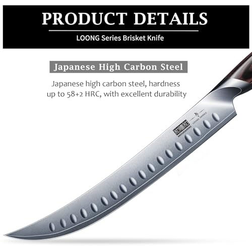 HOSHANHO Carving Slicing Knife, 10 Inch Japanese High Carbon Steel Brisket Knife with Ergonomic Pakkawood Handle, Razor Sharp Curved Butcher Breaking Knives for Meat Cutting - Image 3