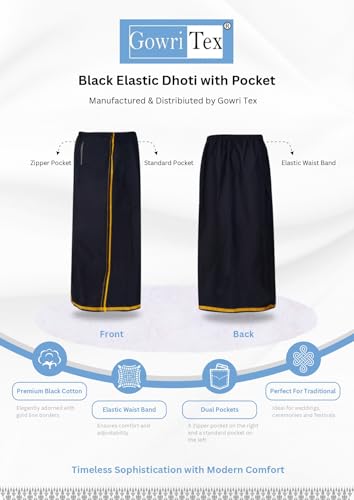 Image of Gowri Tex Black Elastic Dhoti Wth Dual Packet Pack of 1