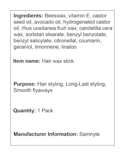 Samnyte Hair Wax Stick for Hair Wigs, Fly away Hair Tamer Stick for Women & Baby Hair, 2.7 Oz