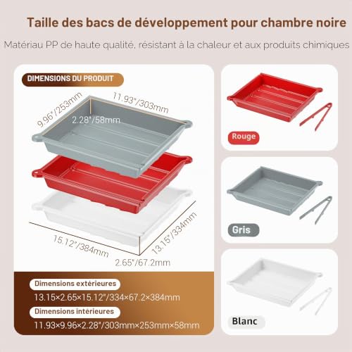 JJC Darkroom Plateau de développement de film pour impression photo avec clip en silicone, port de drainage et fente pour thermomètre, 33,4 x 38,4 cm, blanc – vue 5