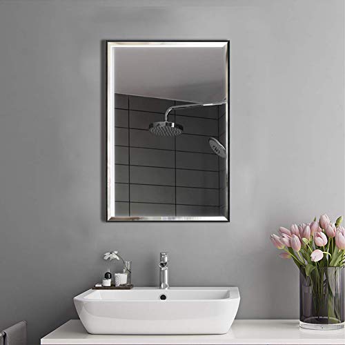 Calenzana 22x30 Wall Mirror with Black Frame, Explosion-Proof Beveled Hanging Mirrors for Bathroom Living Room Bedroom Makeup Vanity - Thumbnail 6