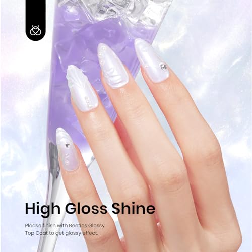 Image of Beetles Pearl Gel Nail Polish, 1 Pcs 15ml Pearl White Glitter Blue Gel Polish Soak Off Shimmer Nail Art Crystal Snowflakes Manicure Salon Diy Home Uv Nail Art Designm