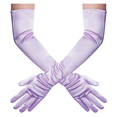 Wobe Long Opera Party 20s Satin Gloves Stretchy Adult Size Elbow Length Wedding (Light Purple) Cover