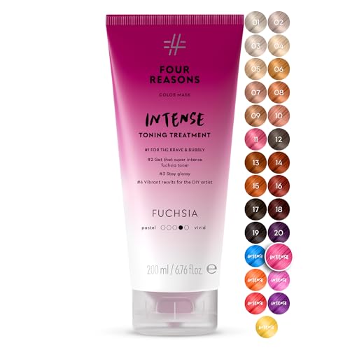 Image of Four Reasons Color Mask INTENSE Fuchsia (27 Colors) - Color Depositing Conditioner - Semi Permanent Pink Hair Dye for Lightened and Colored Hair- 100% Vegan, 6.76 fl oz