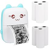 Portable Printer, Mini Pocket Wireless Bluetooth Thermal Printers with 6 Rolls Printing Paper for Android iOS Smartphone, BT Inkless Printing Gift for Label Receipt Photo Notes Study Home Office, Blue