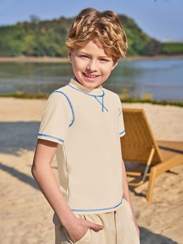 Haloumoning Boys Athletic Short Sleeve T-Shirts Kids Quick Dry Rash Guard Swim Shirt Tops Tees 5-14 Years4