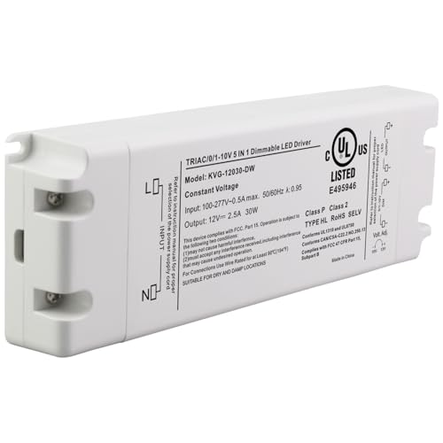 12V 30W Dimmable LED Driver, Power Supply for ELV, TRIAC Dimmer, AC to DC Transformer for LED Lighting, UL Listed, Class 2