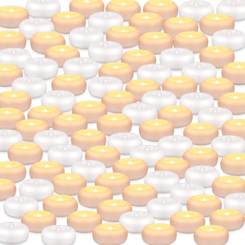 Image of 100 2-inch Floating Candles, Water Activated Flameless Tea Light | Battery Operated Waterproof Warm White LED Lights for Wedding Decorations, Pool Decor, Vase Fillers, and Party