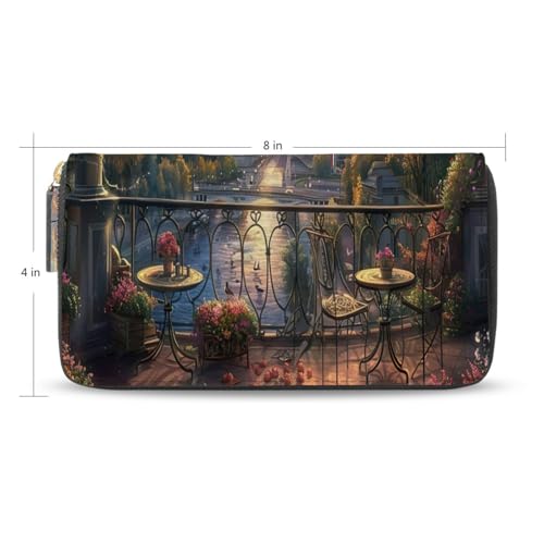 Eiffel Tower Balcony View Women's Large Capacity Wallets Holder Wallet Credit Card Clutch Coin Pocket Pu Leather Zipper Closure Deal Gift for Women 212205392