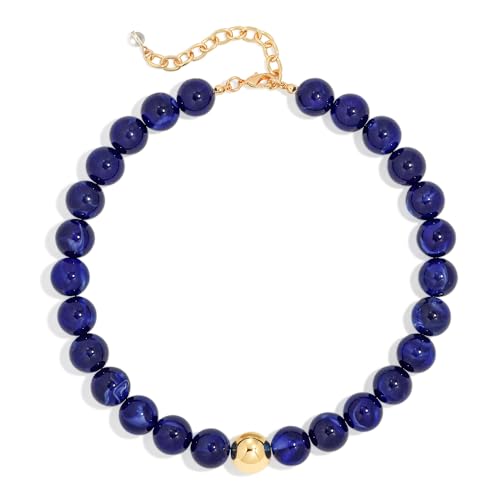 TOVABA Chunky Dark Blue Beaded Choker Necklaces for Women Gifts Edgy Boho Statement Necklace Large Faceted Bead Versatile Jewelry Gifts by TOVABA - Used condition - US$12.87