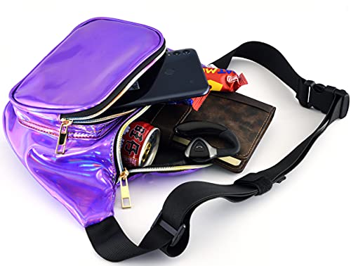 Shiny Neon Fanny Bag For Women Rave Festival Hologram Bum Travel Waist Pack (Holographic Purple) #TOP4