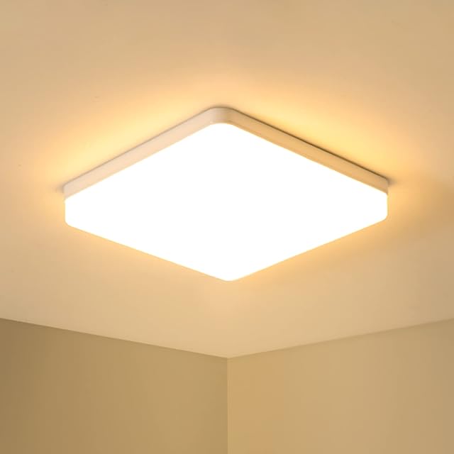 ASHUAQI 36W LED Ceiling Lights, 3000K Warm White Waterproof Bathroom Light, 4500LM Square LED Ceiling Light for Kitchen, Bedroom, Hallway, Dining Room, Corridor, Balcony Ø23cm