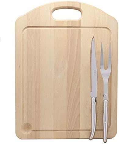 (D) French Vintage Hand Made Carving Set, Steel Handles and Carving Board