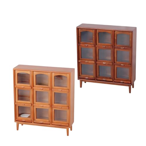Gabinete de madera miniatura que organiza miniaturas y accesorios de colección con 9 nichos 5