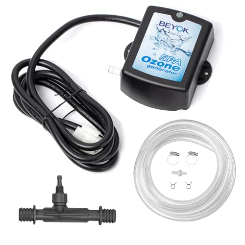EcoPooluxe Ozone Generator, High Output Ozone Machine for Hot Tubs and Spas, Ozone Kit for Cold Plunge, Hot Tub Ozone Generator for Home 50mg/h, FQT-124, Black