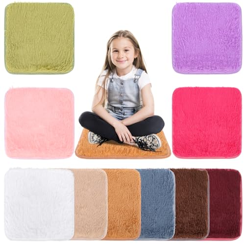 10 Pack Kids Crazy Carpet Square Seats 16 Inch Soft Rainbow Floor Rug Mats Colorful Floor Rug Cushions Educational Classroom Rugs for School Home Group Activities Learning Spot Markers Play Areas