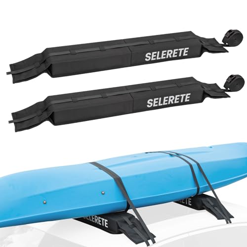 Universal Car Soft Kayak Roof Rack Pads for Kayak Surfboard SUP Canoe with 20FT Durable Tie-Down Straps, 2 Tie Down Rope, 4 Quick Loop Straps