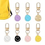 TMZELOA 24 Stück Lächelndes Gesicht Schlüsselanhänger Emaille Ausdrucks Schlüsselanhänger Goldlegierung Schlüsselring mit Lächelnden Anhängern Niedlicher Handtaschen Großer(6 Farben)