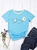 Yihelian Tshirts Women Crew Neck Top Ladies Daisy Print Short Sleeve Tee Shirt Summer Smile Letter Printed Shirts Blue #2