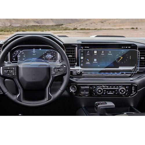 CDEFG 2022-2024 2025 Silverado Screen Protector for 2025 Silverado Sierra Truck 13.4 Inch Touch Screen Protector Foils Navigation Display Screen Protective Film Tempered Glass 2022-2025 Silverado Sierra Accessories (3PCS for 2 Screens)