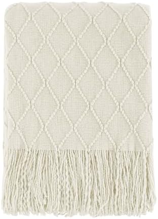 BOURINA Beige Throw Blanket 50x60 Inches Throw Textured Solid Sof...