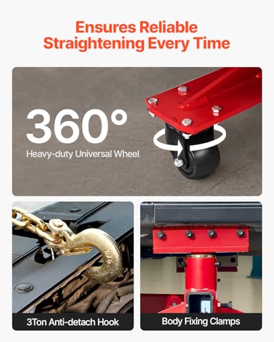 Image of VEVOR Auto Body Frame Puller Straightener, 6T Tension Car Body Repair Equipment with 6000PSI Hydraulic Foot Pump & Swivel Post, Includes 16 Straightening Tools, for Auto Repair Shop, Sedan SUV Pickup | Foot Control and Swivel Post Support Body Straightening for Sedans, SUVs and Pickups across Professional Auto Repair Shops