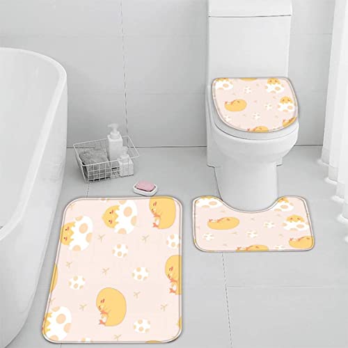 Badematten Set 3D 40x60 Küken Badezimmerteppich-Set absorbierend 3-teiliges maschinenwaschbare weich badteppich schnell…