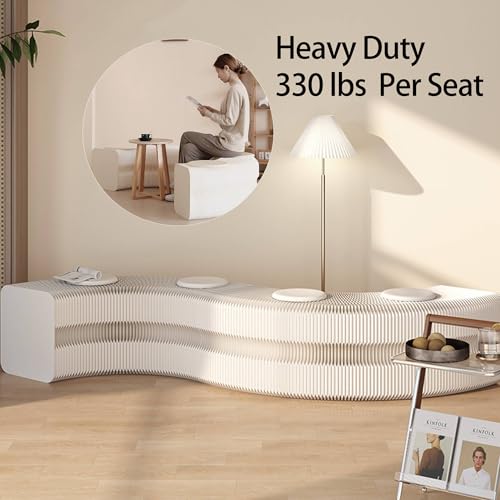 Image of Kraft Paper Rectangle Ottoman - Folding Bench Rest for Bedroom & Entryway, Collapsible Stool with Pad, Portable Stool & Square Ottoman for Living Room Decor, Space-Saving Footrest, Brown, 4 Seats