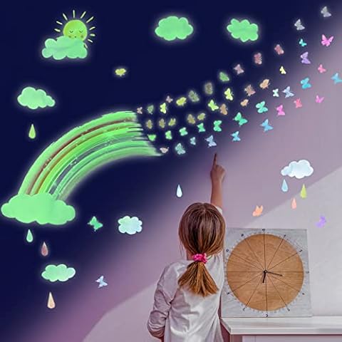 TOARTi Glow in The Dark Rainbow Wall Stickers, Girls Bedroom Decorations for Wall,Luminous Rainbow Butterflies Wall Art Stickers,Ceiling Girls Wall Art Decal Decor for Little Girl Nursery Accessories Cover