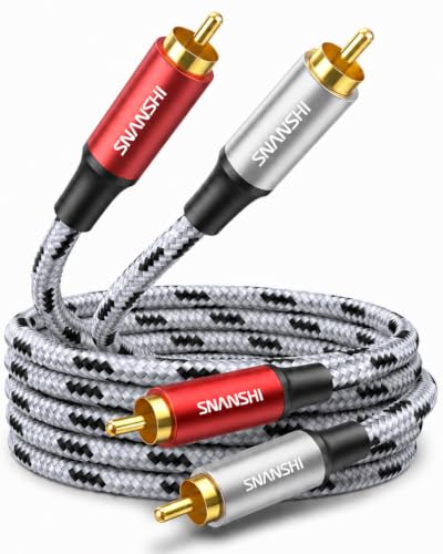 SNANSHI RCA Cables 10ft, Nylon Braided 2RCA to 2RCA Audio Cable Male to Male, Dual Shielded Hi-Fi Stereo Cord with Gold-Plated Connectors for Home Theater, Subwoofer, Amplifier, Receiver, Speaker
